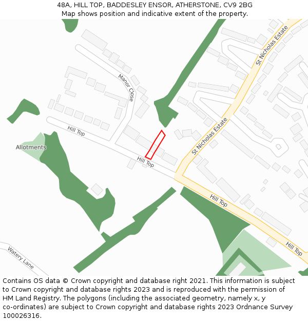 48A, HILL TOP, BADDESLEY ENSOR, ATHERSTONE, CV9 2BG: Location map and indicative extent of plot