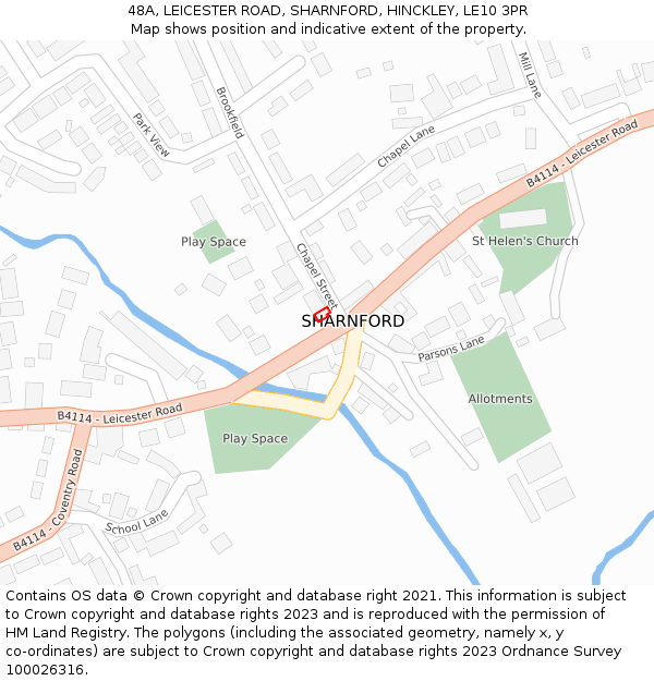 48A, LEICESTER ROAD, SHARNFORD, HINCKLEY, LE10 3PR: Location map and indicative extent of plot