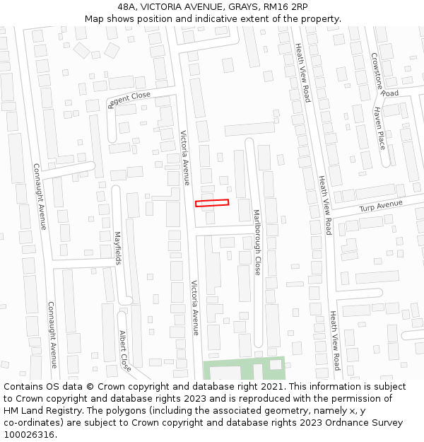 48A, VICTORIA AVENUE, GRAYS, RM16 2RP: Location map and indicative extent of plot