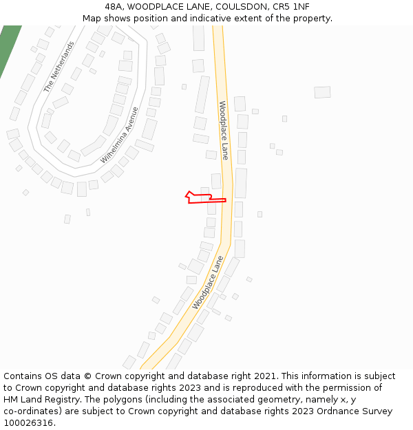 48A, WOODPLACE LANE, COULSDON, CR5 1NF: Location map and indicative extent of plot