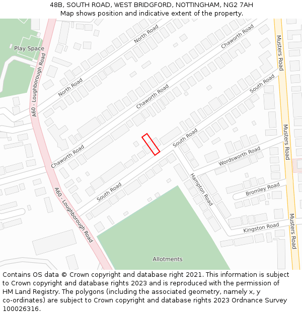 48B, SOUTH ROAD, WEST BRIDGFORD, NOTTINGHAM, NG2 7AH: Location map and indicative extent of plot