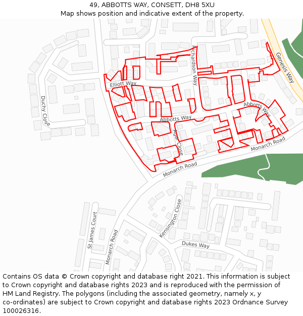 49, ABBOTTS WAY, CONSETT, DH8 5XU: Location map and indicative extent of plot