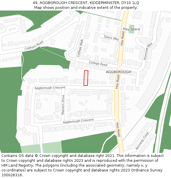 49, AGGBOROUGH CRESCENT, KIDDERMINSTER, DY10 1LQ: Location map and indicative extent of plot