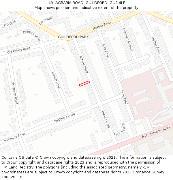 49, AGRARIA ROAD, GUILDFORD, GU2 4LF: Location map and indicative extent of plot
