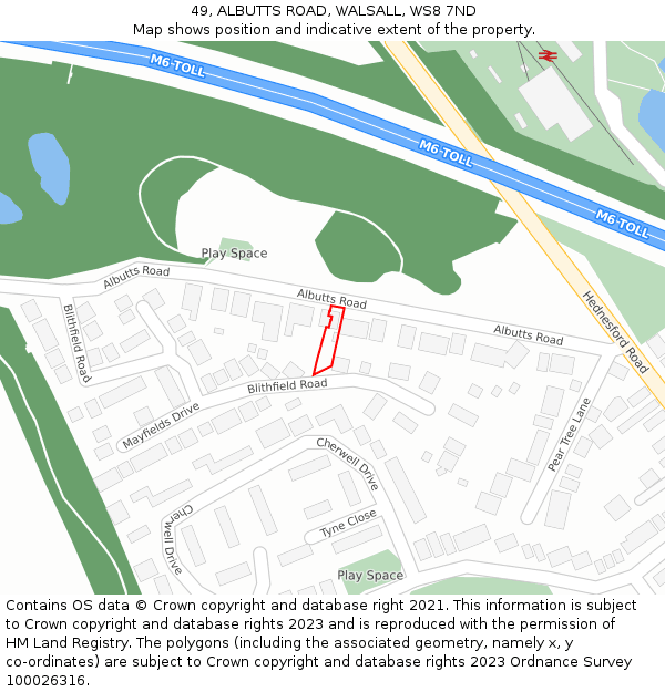 49, ALBUTTS ROAD, WALSALL, WS8 7ND: Location map and indicative extent of plot