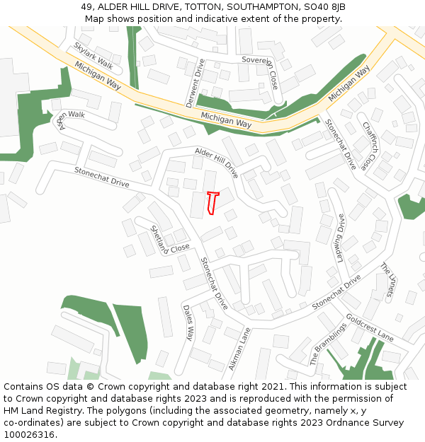 49, ALDER HILL DRIVE, TOTTON, SOUTHAMPTON, SO40 8JB: Location map and indicative extent of plot