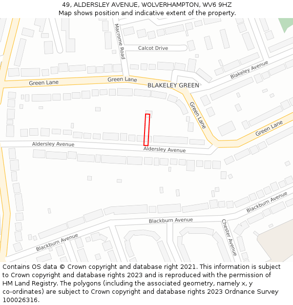 49, ALDERSLEY AVENUE, WOLVERHAMPTON, WV6 9HZ: Location map and indicative extent of plot