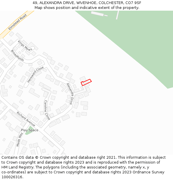 49, ALEXANDRA DRIVE, WIVENHOE, COLCHESTER, CO7 9SF: Location map and indicative extent of plot