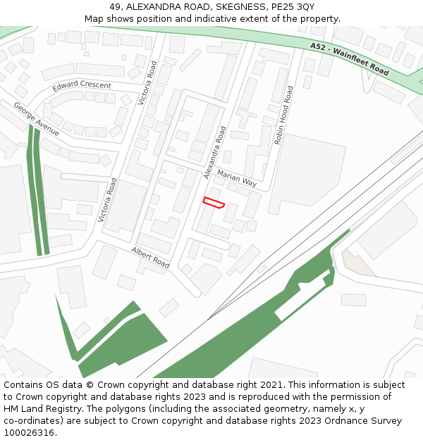 49, ALEXANDRA ROAD, SKEGNESS, PE25 3QY: Location map and indicative extent of plot