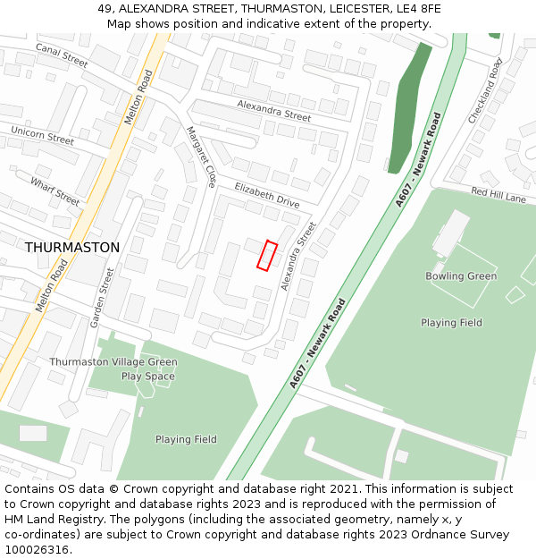 49, ALEXANDRA STREET, THURMASTON, LEICESTER, LE4 8FE: Location map and indicative extent of plot