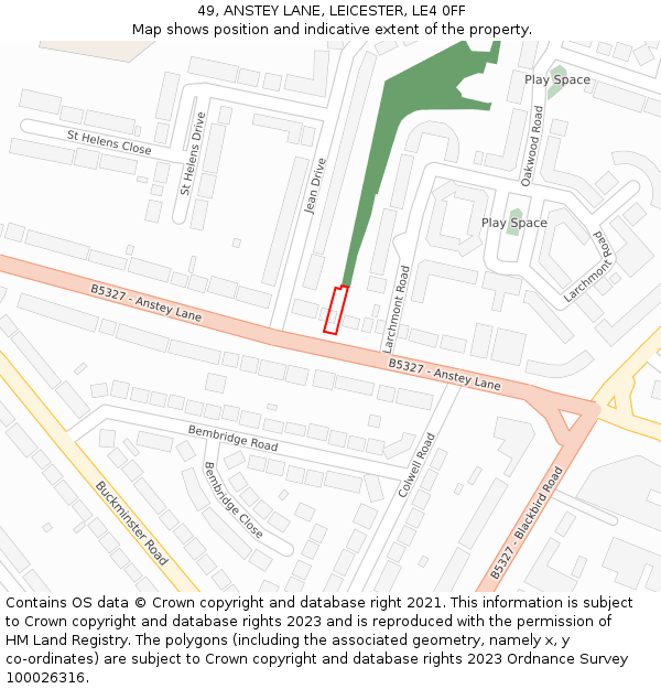 49, ANSTEY LANE, LEICESTER, LE4 0FF: Location map and indicative extent of plot