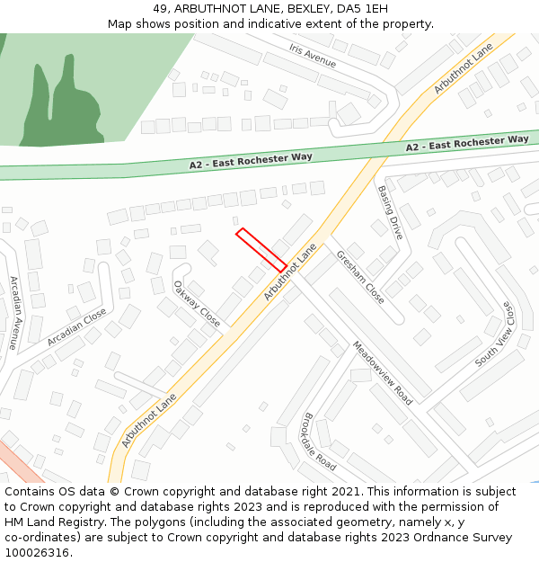 49, ARBUTHNOT LANE, BEXLEY, DA5 1EH: Location map and indicative extent of plot