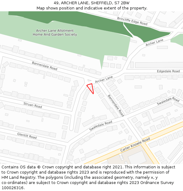 49, ARCHER LANE, SHEFFIELD, S7 2BW: Location map and indicative extent of plot