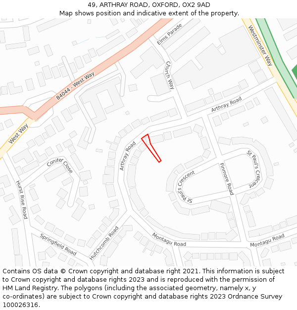 49, ARTHRAY ROAD, OXFORD, OX2 9AD: Location map and indicative extent of plot