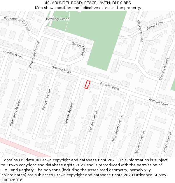 49, ARUNDEL ROAD, PEACEHAVEN, BN10 8RS: Location map and indicative extent of plot