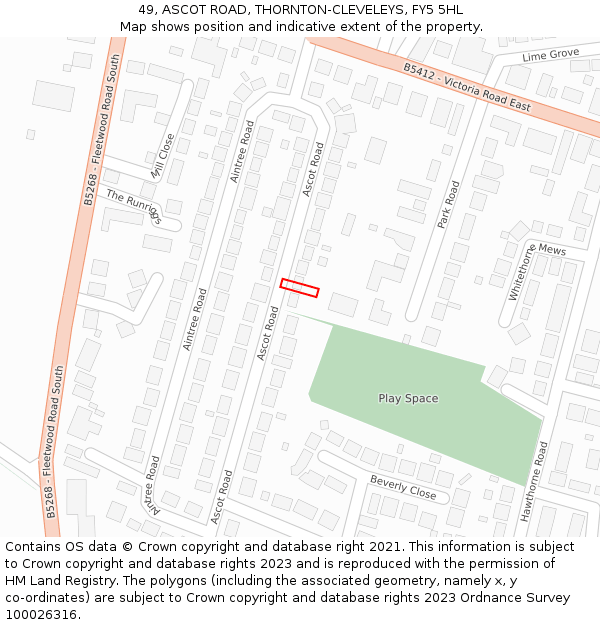 49, ASCOT ROAD, THORNTON-CLEVELEYS, FY5 5HL: Location map and indicative extent of plot