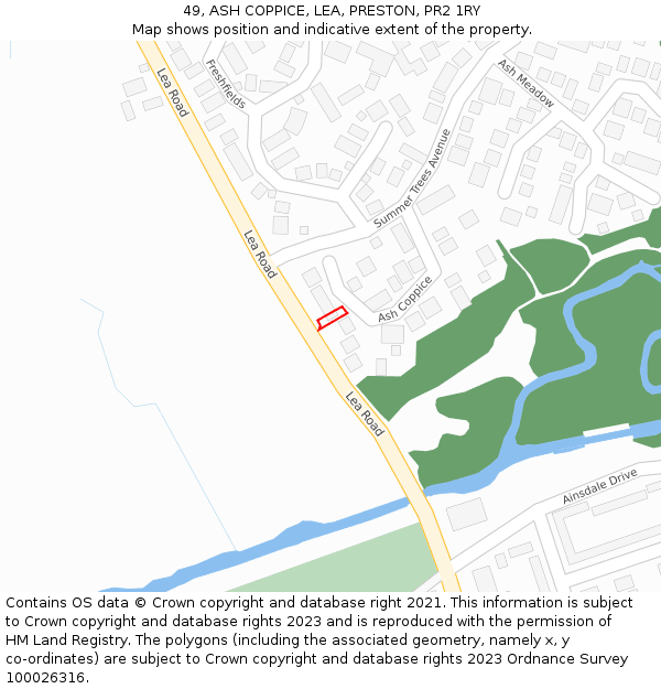 49, ASH COPPICE, LEA, PRESTON, PR2 1RY: Location map and indicative extent of plot