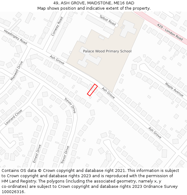 49, ASH GROVE, MAIDSTONE, ME16 0AD: Location map and indicative extent of plot