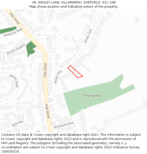 49, ASHLEY LANE, KILLAMARSH, SHEFFIELD, S21 1AB: Location map and indicative extent of plot