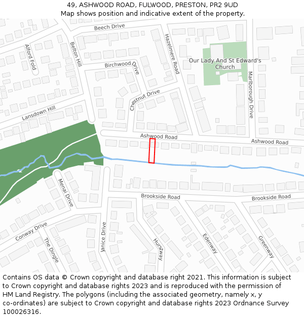 49, ASHWOOD ROAD, FULWOOD, PRESTON, PR2 9UD: Location map and indicative extent of plot