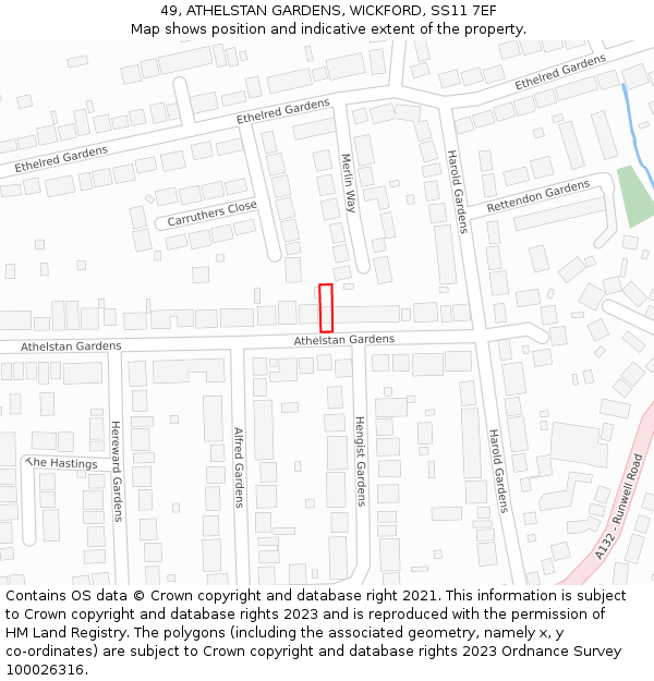 49, ATHELSTAN GARDENS, WICKFORD, SS11 7EF: Location map and indicative extent of plot