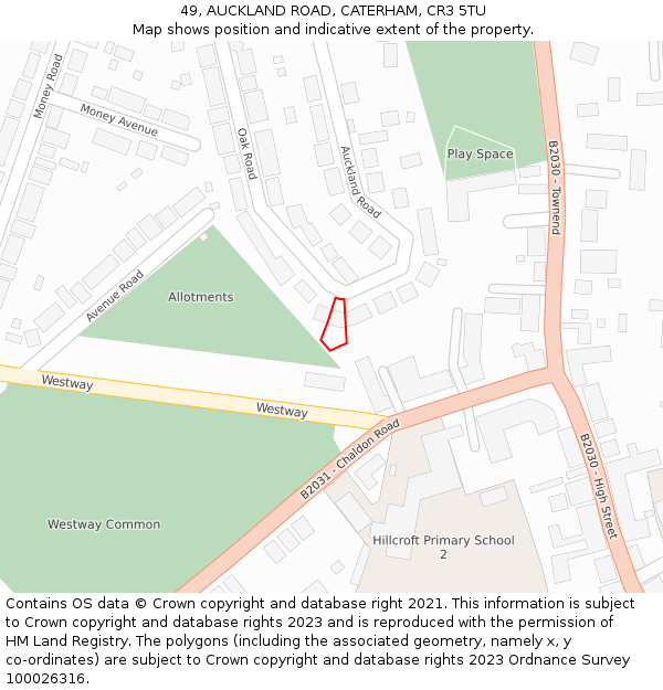 49, AUCKLAND ROAD, CATERHAM, CR3 5TU: Location map and indicative extent of plot