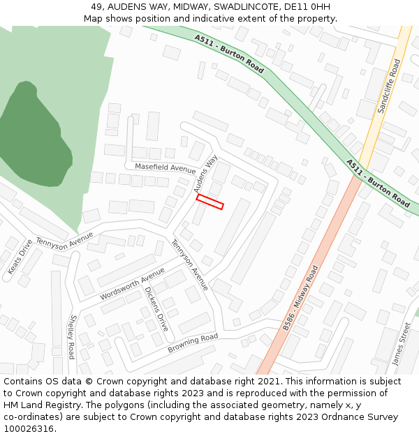 49, AUDENS WAY, MIDWAY, SWADLINCOTE, DE11 0HH: Location map and indicative extent of plot