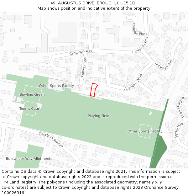 49, AUGUSTUS DRIVE, BROUGH, HU15 1DH: Location map and indicative extent of plot