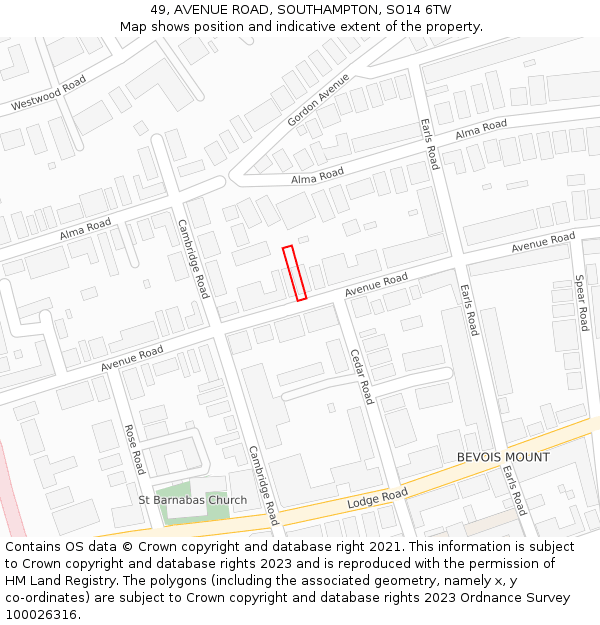 49, AVENUE ROAD, SOUTHAMPTON, SO14 6TW: Location map and indicative extent of plot