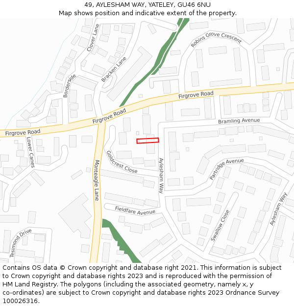 49, AYLESHAM WAY, YATELEY, GU46 6NU: Location map and indicative extent of plot