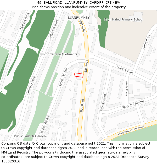 49, BALL ROAD, LLANRUMNEY, CARDIFF, CF3 4BW: Location map and indicative extent of plot