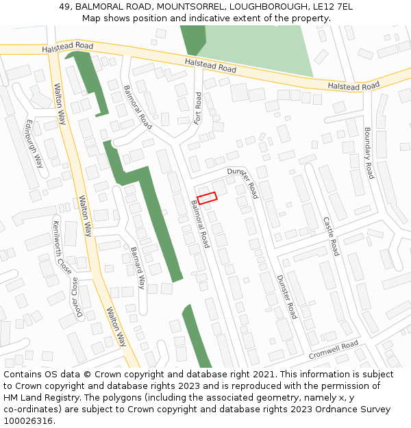 49, BALMORAL ROAD, MOUNTSORREL, LOUGHBOROUGH, LE12 7EL: Location map and indicative extent of plot