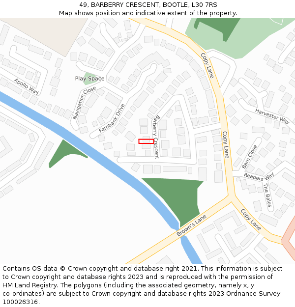 49, BARBERRY CRESCENT, BOOTLE, L30 7RS: Location map and indicative extent of plot