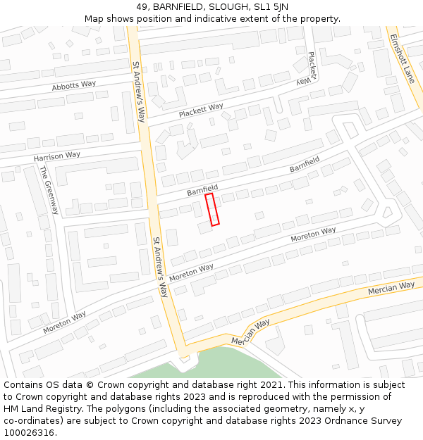 49, BARNFIELD, SLOUGH, SL1 5JN: Location map and indicative extent of plot