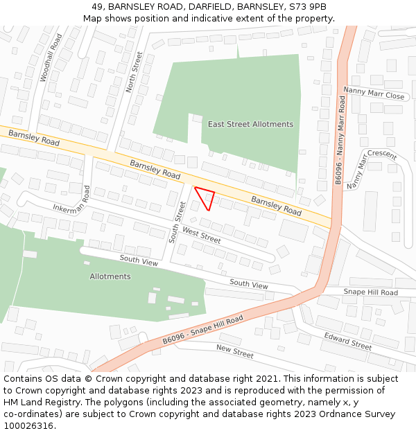 49, BARNSLEY ROAD, DARFIELD, BARNSLEY, S73 9PB: Location map and indicative extent of plot