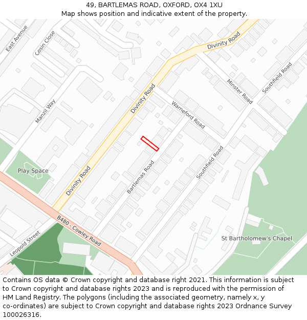 49, BARTLEMAS ROAD, OXFORD, OX4 1XU: Location map and indicative extent of plot