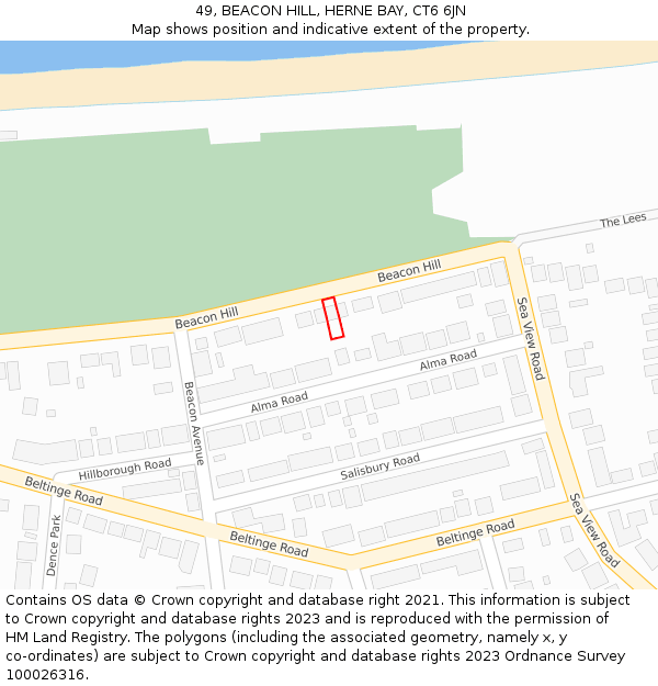 49, BEACON HILL, HERNE BAY, CT6 6JN: Location map and indicative extent of plot