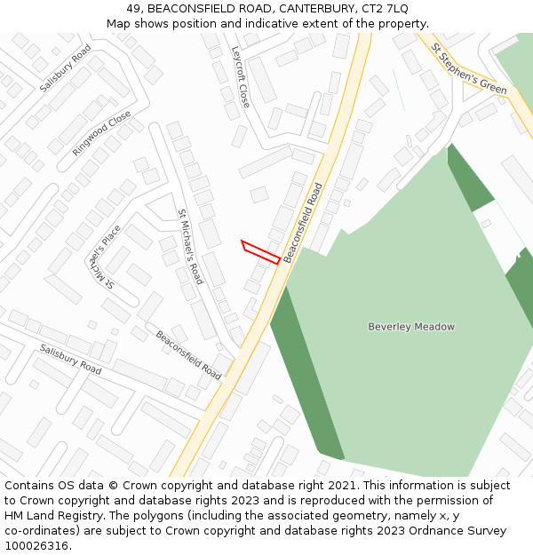 49, BEACONSFIELD ROAD, CANTERBURY, CT2 7LQ: Location map and indicative extent of plot