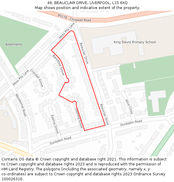 49, BEAUCLAIR DRIVE, LIVERPOOL, L15 6XQ: Location map and indicative extent of plot