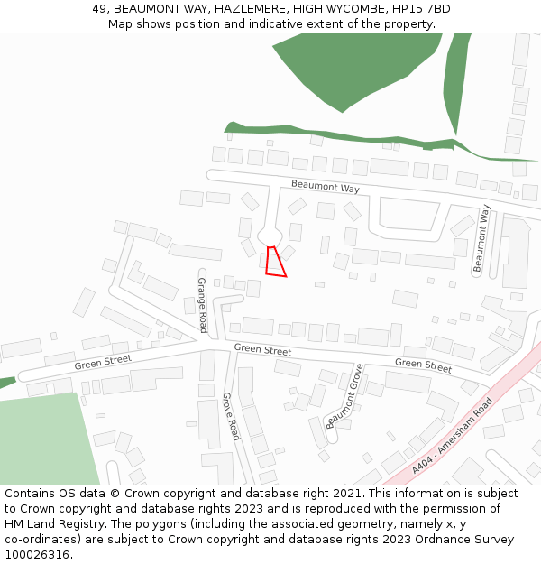 49, BEAUMONT WAY, HAZLEMERE, HIGH WYCOMBE, HP15 7BD: Location map and indicative extent of plot