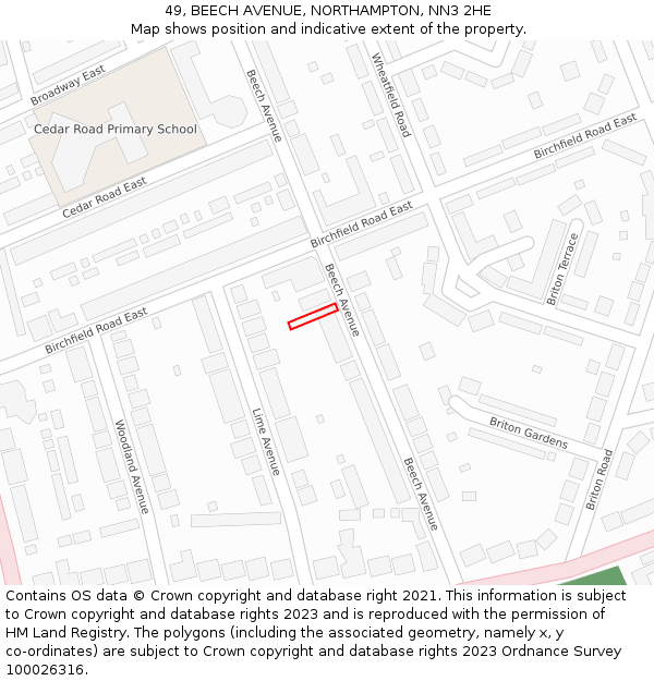 49, BEECH AVENUE, NORTHAMPTON, NN3 2HE: Location map and indicative extent of plot