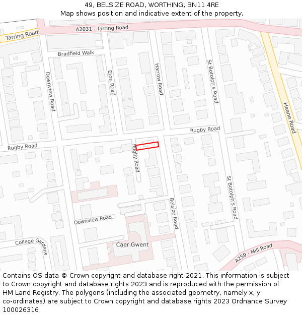 49, BELSIZE ROAD, WORTHING, BN11 4RE: Location map and indicative extent of plot