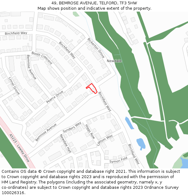 49, BEMROSE AVENUE, TELFORD, TF3 5HW: Location map and indicative extent of plot