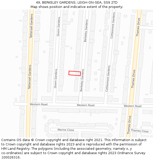 49, BERKELEY GARDENS, LEIGH-ON-SEA, SS9 2TD: Location map and indicative extent of plot