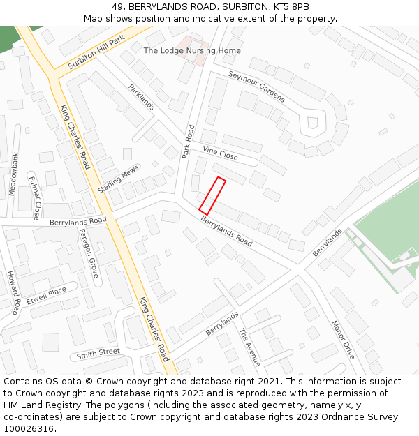 49, BERRYLANDS ROAD, SURBITON, KT5 8PB: Location map and indicative extent of plot