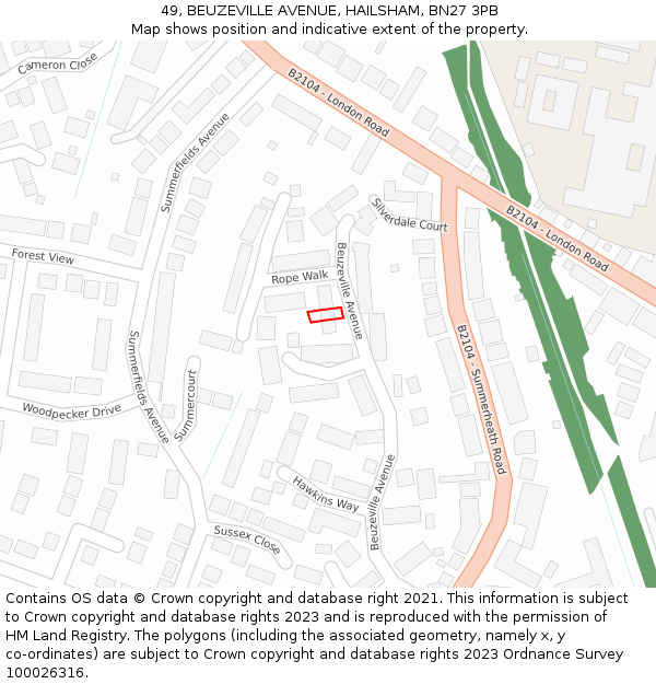 49, BEUZEVILLE AVENUE, HAILSHAM, BN27 3PB: Location map and indicative extent of plot