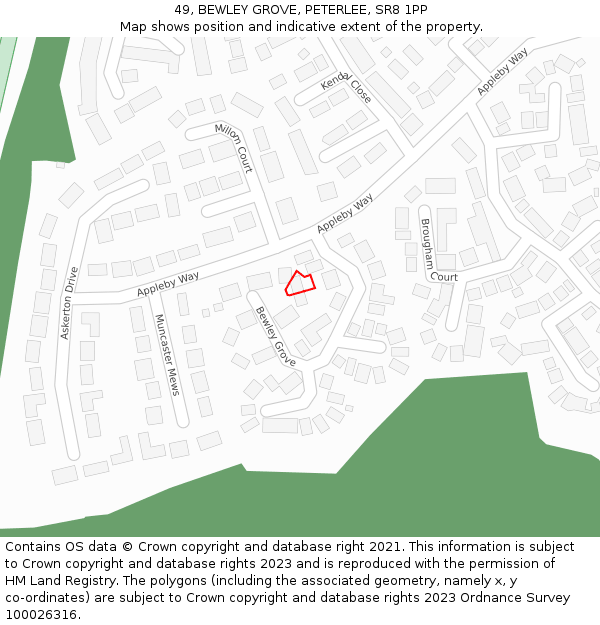 49, BEWLEY GROVE, PETERLEE, SR8 1PP: Location map and indicative extent of plot