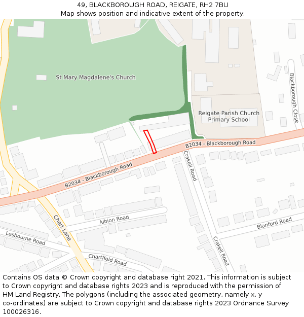 49, BLACKBOROUGH ROAD, REIGATE, RH2 7BU: Location map and indicative extent of plot