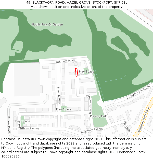 49, BLACKTHORN ROAD, HAZEL GROVE, STOCKPORT, SK7 5EL: Location map and indicative extent of plot