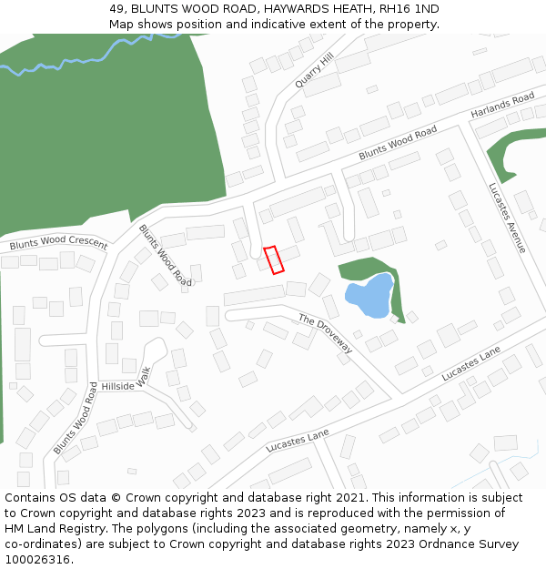 49, BLUNTS WOOD ROAD, HAYWARDS HEATH, RH16 1ND: Location map and indicative extent of plot